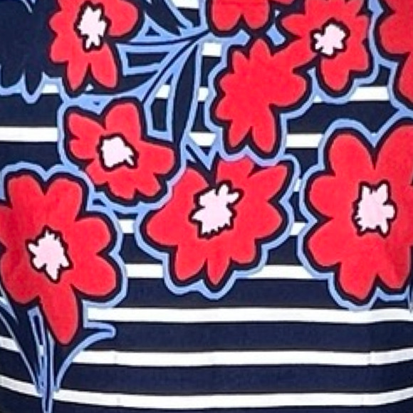 Talbots Dress Womens XS Petite Navy Blue White Striped Floral Sheath Work Casual - Picture 6 of 8